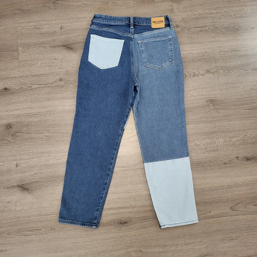 Hollister Ultra High-Rise‎ Mom Jean Denim Patchwork Colorblock Blue 3S 26x25